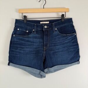 Levi's Women's Mid Length Denim Blue Jean Shorts Size 30 Dark Wash Cuffed Casual
